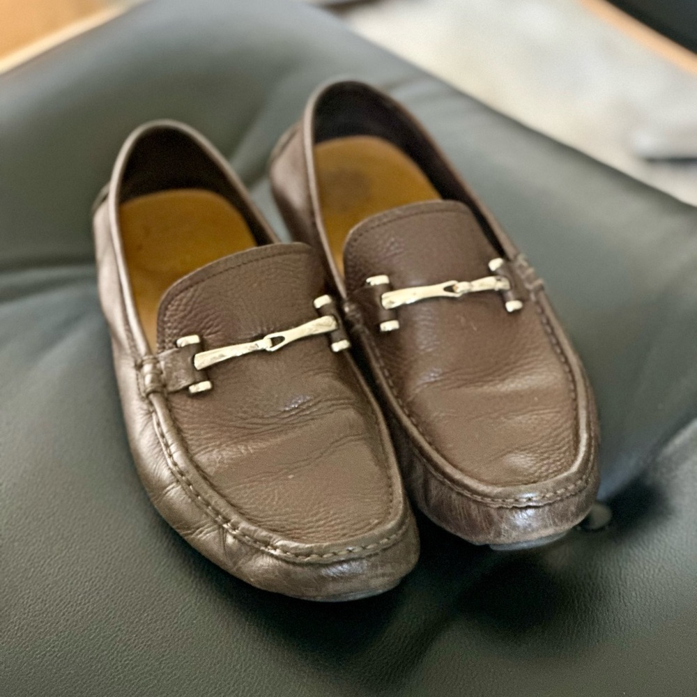 Gucci Dark Brown Leather Loafers with Silver Detailing